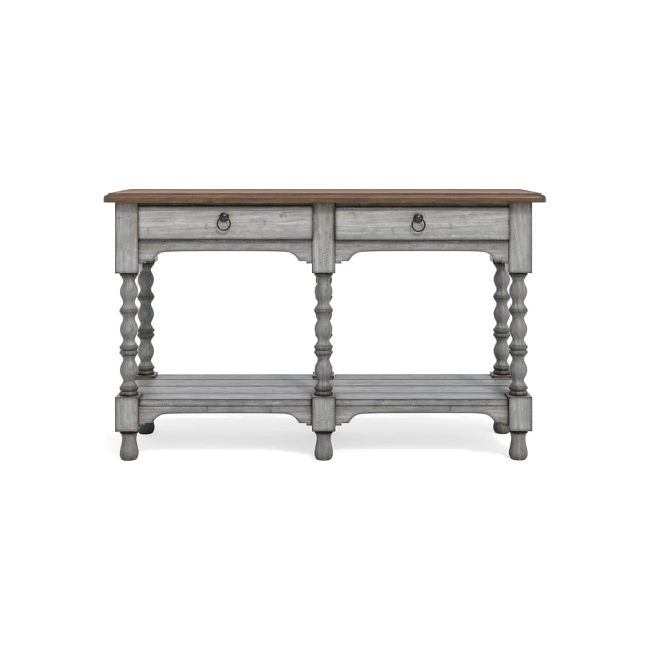 flxd medium brown tops graywash ba   gunmetal finish sofa table plm  