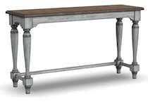 flxd medium brown tops graywash ba   gunmetal finish sofa table plm  