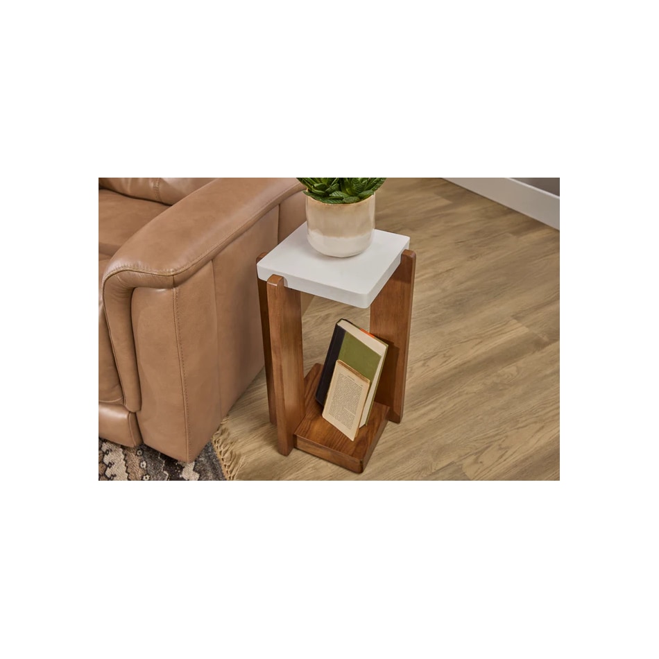 flxd warm walnut finish and faux co chairside table lnc  