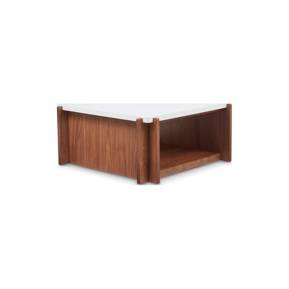 flxd warm walnut finish and faux co cocktail table lnc  