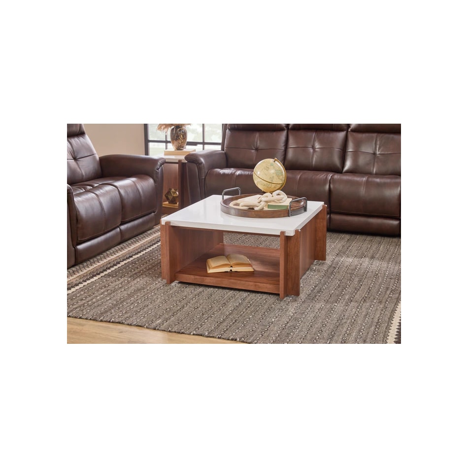 flxd warm walnut finish and faux co cocktail table lnc  