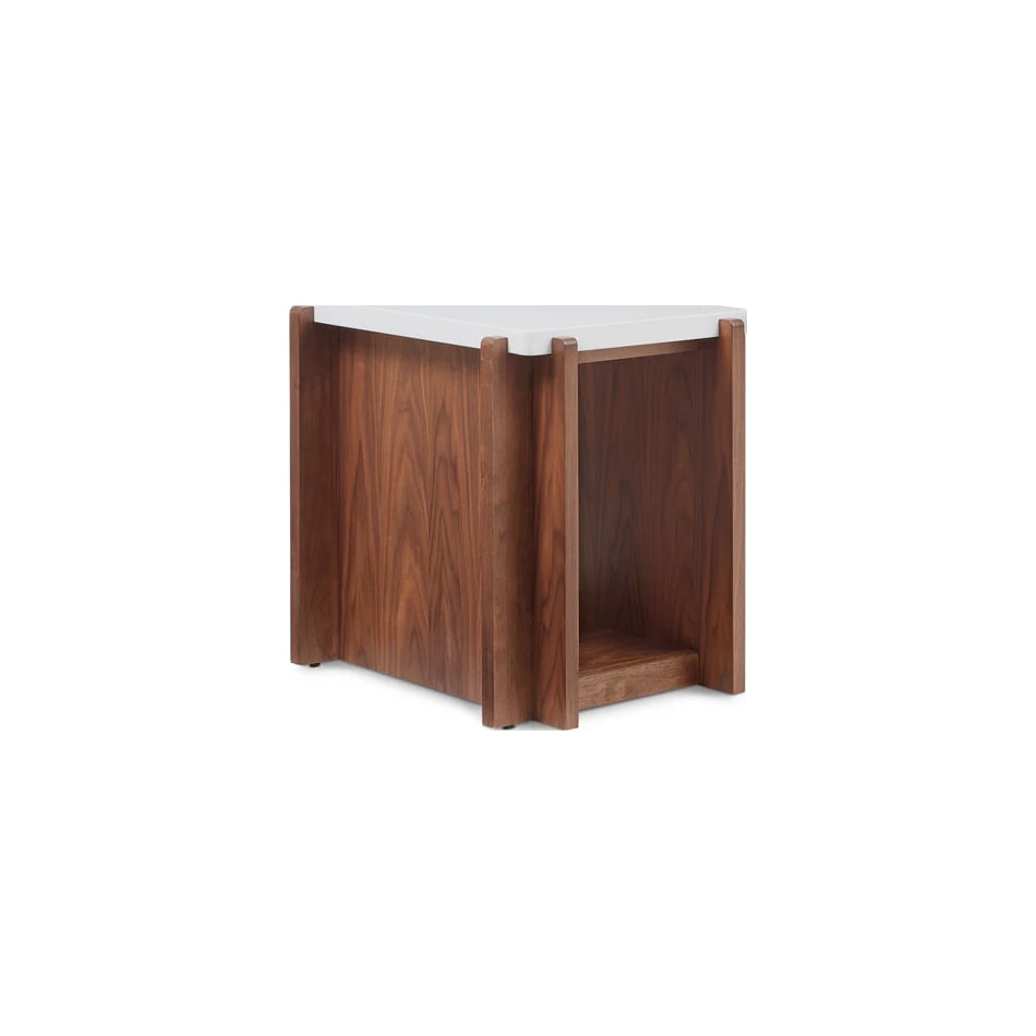 flxd warm walnut finish and faux co end table lnc  