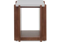 flxd warm walnut finish and faux co end table lnc  
