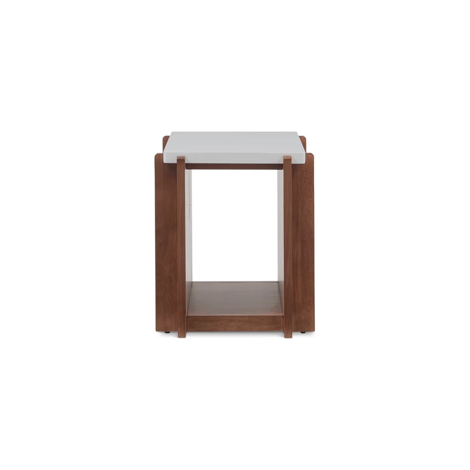 flxd warm walnut finish and faux co end table lnc  