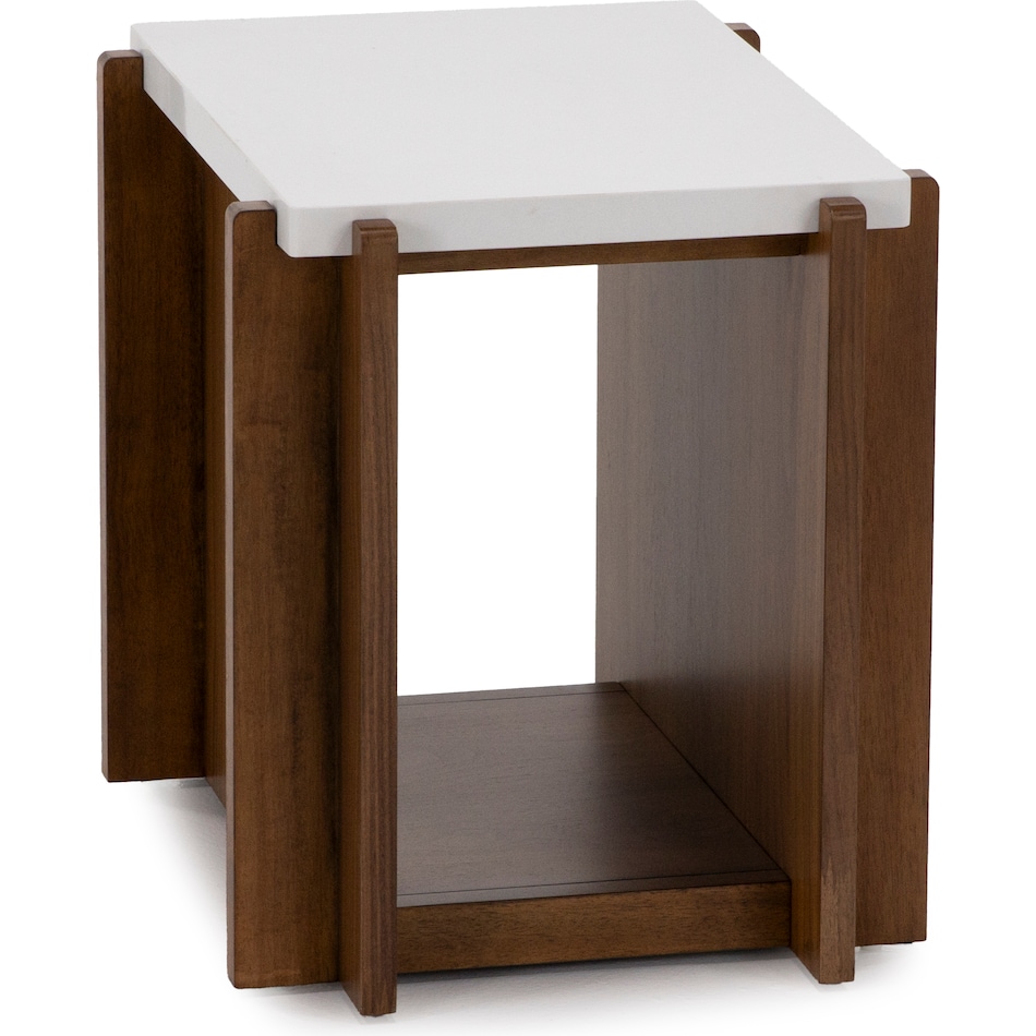 flxd warm walnut finish and faux co end table lnc  