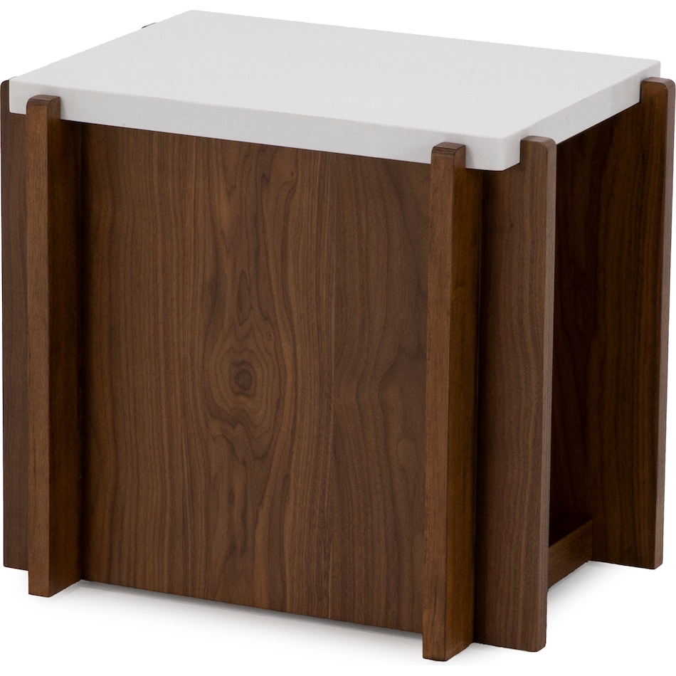 flxd warm walnut finish and faux co end table lnc  