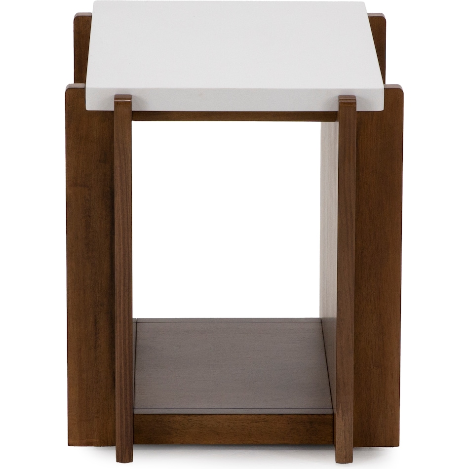 flxd warm walnut finish and faux co end table lnc  