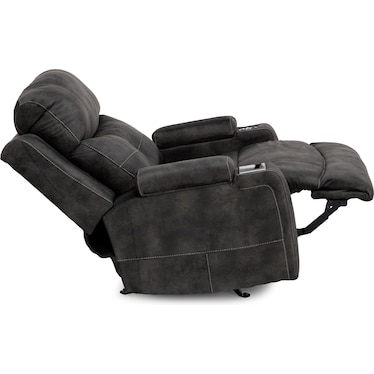 Wide Power Recliner With Cupholders and Storage in Ebony