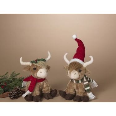Assorted Plush Sitting Highland Cow 8"H Each