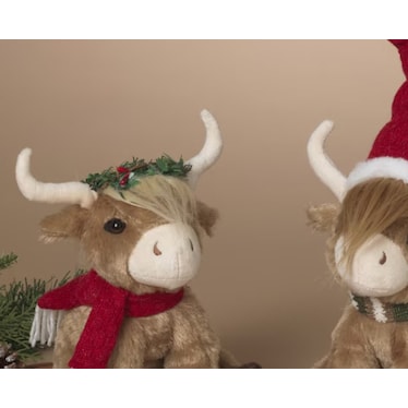 Assorted Plush Sitting Highland Cow 8"H Each