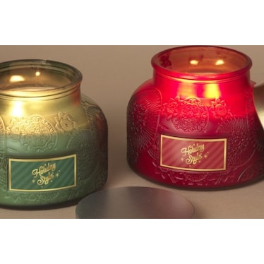 Assorted Red and Green Glass Jar Candle 5"W x 3.94"H Each
