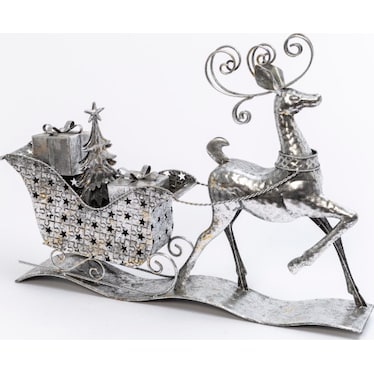 Silver Metal Sleigh With Deer 27"L