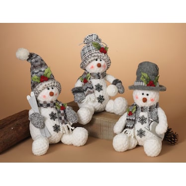 Assorted Plush Sitting Snowman 12"H Each