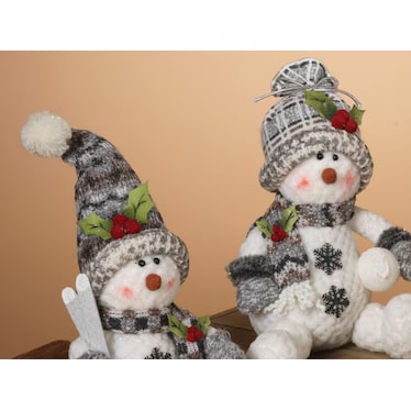 Assorted Plush Sitting Snowman 12"H Each