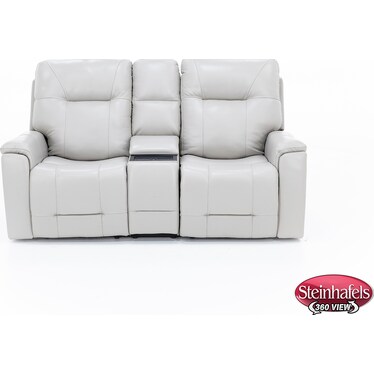 Matthew Leather Fully Loaded Zero Gravity Reclining Console Loveseat With Wireless Charging In Dove