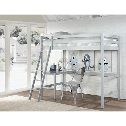 CMA Essentials Twin Loft Bed w/Desk, Gray