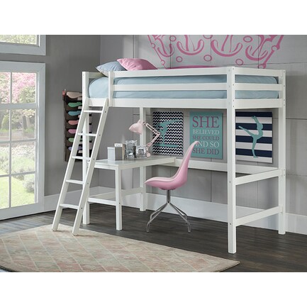 CMA Essentials Twin Loft Bed w/Desk, White