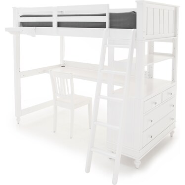 Lake House Twin Loft With Chest, Lake House White Twin Loft Bed With Desktop