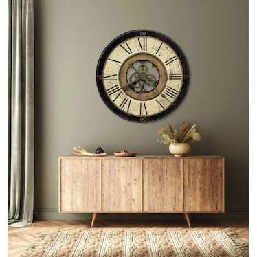 Howard Miller Black, Cream, and Gold Gears Wall Clock 32" Round