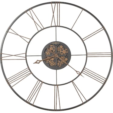 Howard Miller Aged Black and Brass with Gears Metal Wall Clock 49" Round