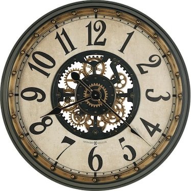 Howard Miller Black and Antique Brass Gears Wall Clock 32.5" Round