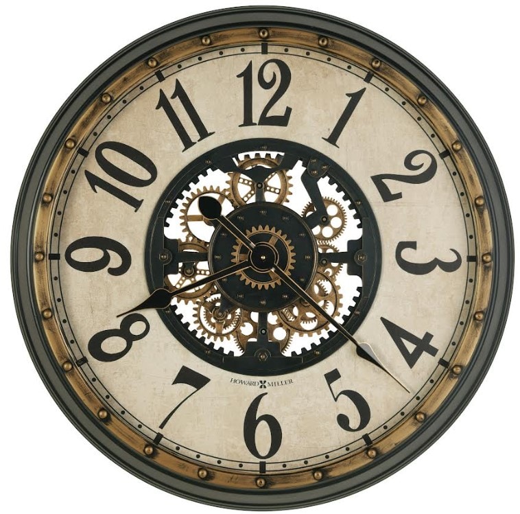 Howard Miller Black and Antique Brass Gears Wall Clock 32.5
