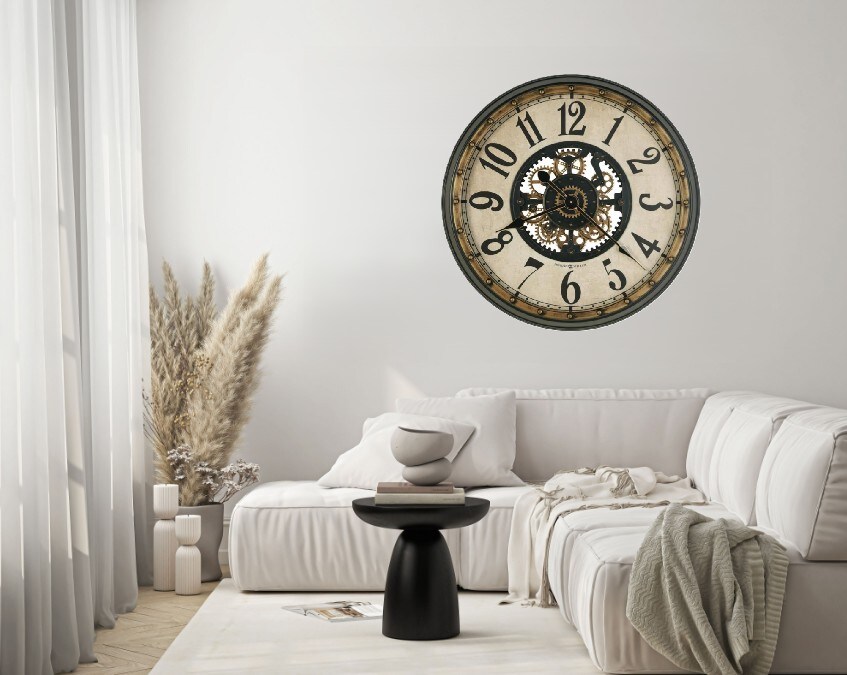 Howard Miller Black and Antique Brass Gears Wall Clock 32.5