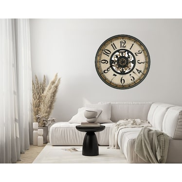 Howard Miller Black and Antique Brass Gears Wall Clock 32.5" Round