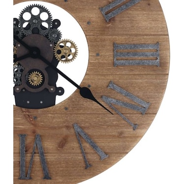 Howard Miller Natural Wood with Gears Wall Clock 24" Round