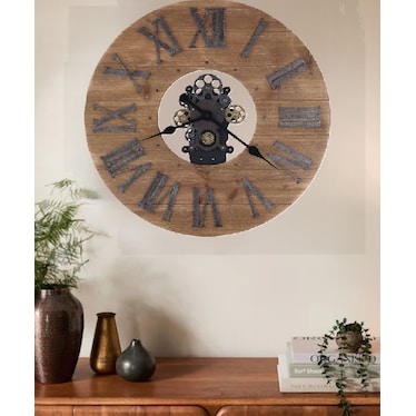 Howard Miller Natural Wood with Gears Wall Clock 24" Round