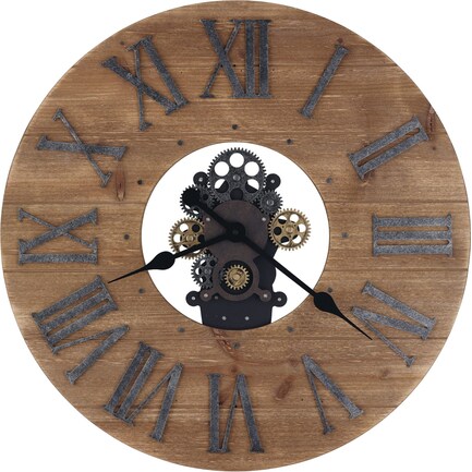 Howard Miller Natural Wood with Gears Wall Clock 24"