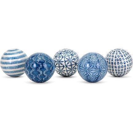 Assorted Blue and White Ceramic Deco Balls Each 4"