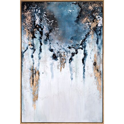 Blue, Gold, and Charcoal Abstract Framed Oil Painting 50"W x 74"H