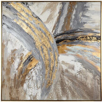 Grey, Gold, and Black Abstract Framed Oil Painting 51"W x 51"H