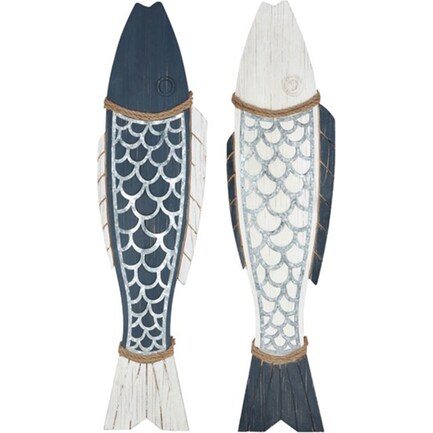 Assorted Blue and White Wood Fish Wall Decor Each 11"W x 44"H