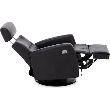 Denver Leather Large Power Swivel Glider Power Lumbar Recliner With Glide Locker in Charcoal