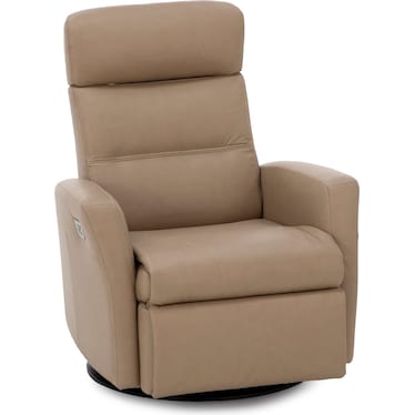 Denver Leather Large Power Swivel Glider Power Lumbar Recliner in Biscuit