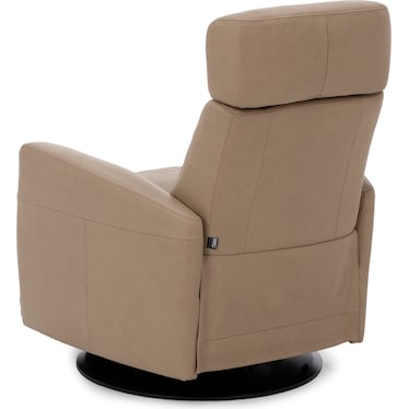 Denver Leather Large Power Swivel Glider Power Lumbar Recliner in Biscuit