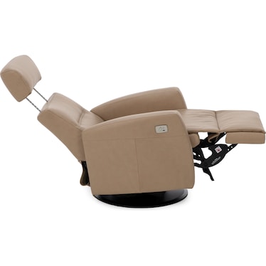 Denver Leather Large Power Swivel Glider Power Lumbar Recliner in Biscuit