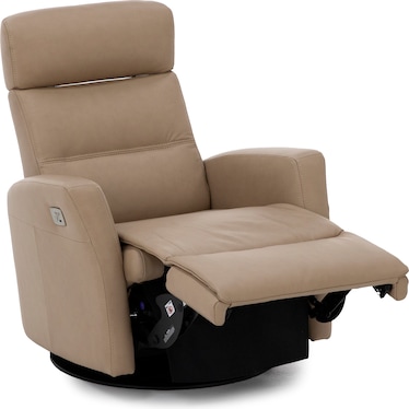 Denver Leather Large Power Swivel Glider Power Lumbar Recliner in Biscuit