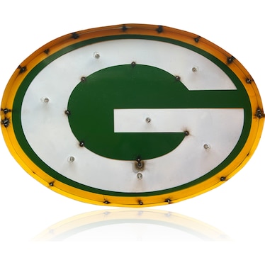 Recycled Metal Packers Logo Wall Décor with Bulbs 33"W x 24"H