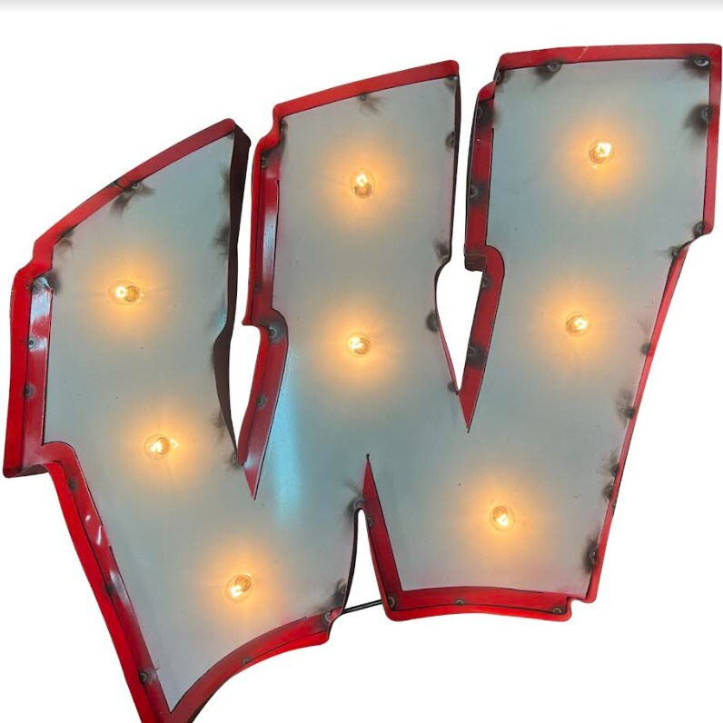 Recycled Metal Wisconsin Logo Wall Decor with Bulbs 22