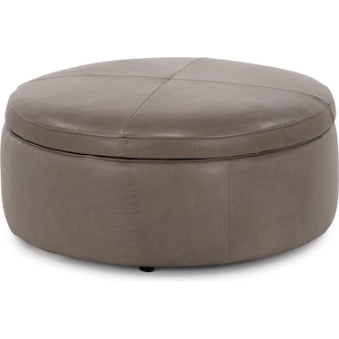 Leather Large Round Storage Cocktail Ottoman