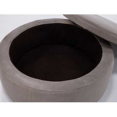 Leather Large Round Storage Cocktail Ottoman