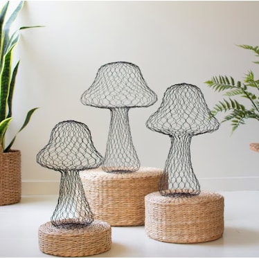Set of 3 Wire Mushroom Sculptures 18"/20"/23"H