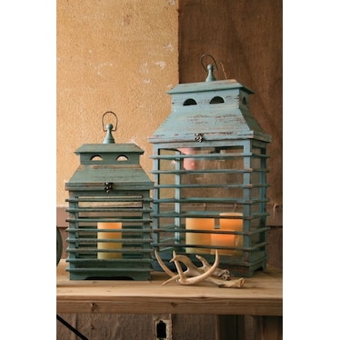 Set of 2 Vintage Blue Shutter Lanterns 20.5"/28"H