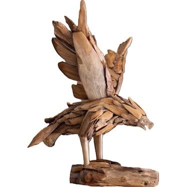 Teak Wood Eagle On Base 24"W x 30"H