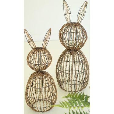 Set of 2 Twig and Metal Rabbits 12"/13.5"H