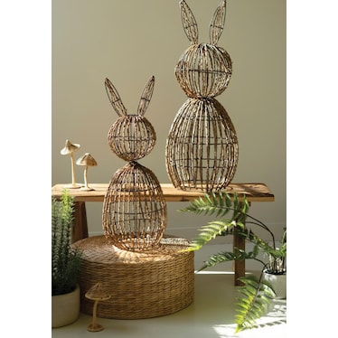 Set of 2 Twig and Metal Rabbits 12"/13.5"H