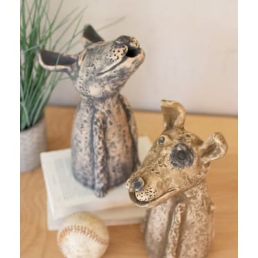 Set of 2 Clay Dog Sculptures 12"/13.5"H